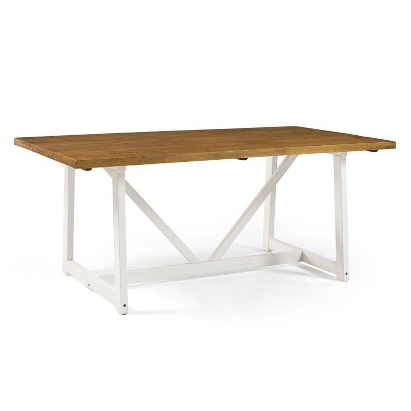 72" Rustic Oak and White Solid Wood Trestle Dining Table