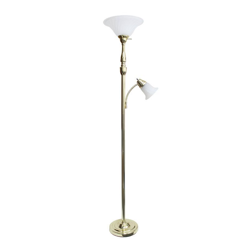 Gold Adjustable Torchiere Floor Lamp with Marble Glass Shades