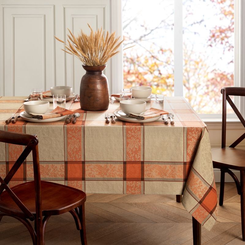 Autumnal Harvest Orange and Ivory Cotton Rectangular Tablecloth