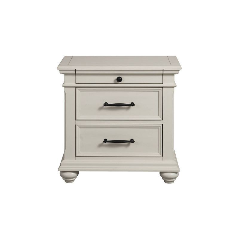 Transitional White 3-Drawer Nightstand with USB Ports