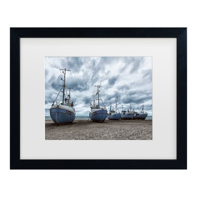 Black Framed Coastal Fishing Boats Canvas Print for Kids