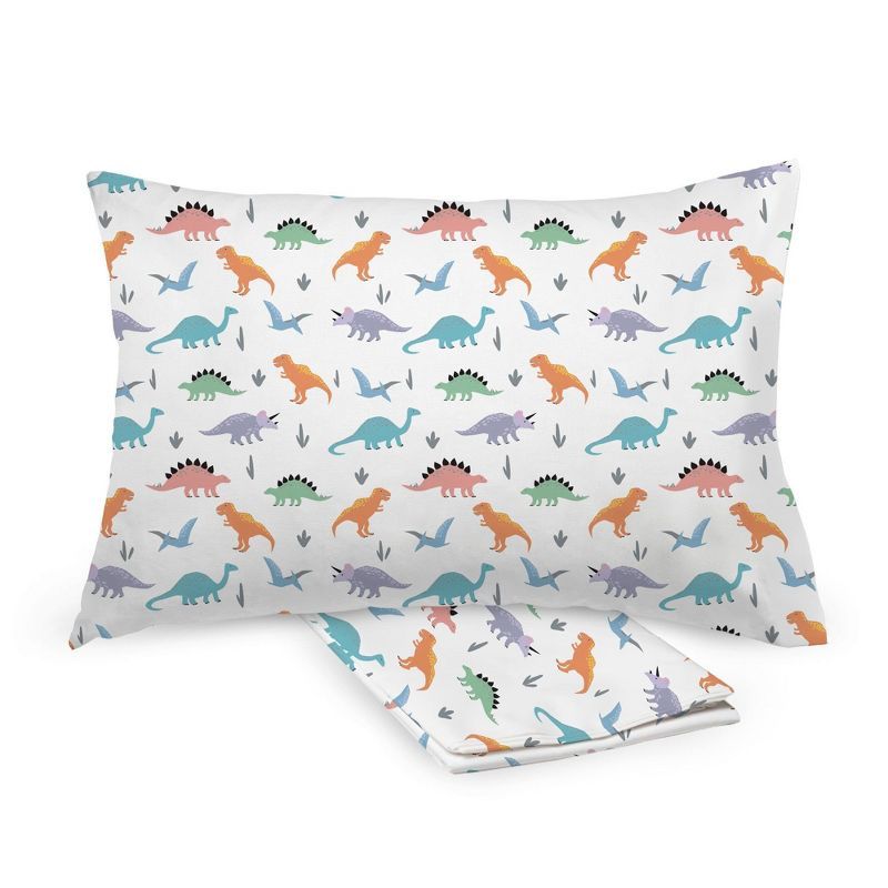 Cotton Percale Toddler Pillowcase Set with Dinosaur Print