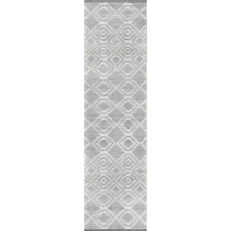 Gray Geometric Handwoven Synthetic Runner Rug