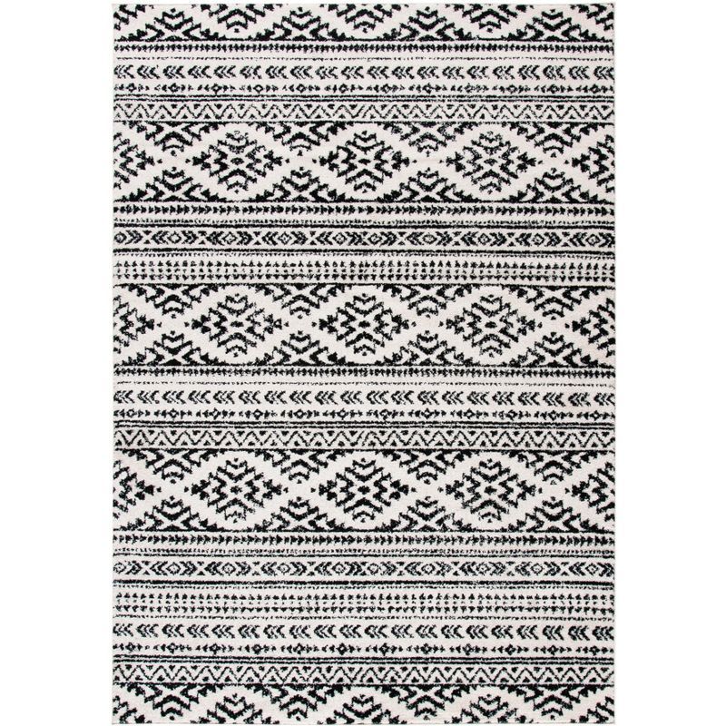 Tulum Ivory & Black Hand-Knotted Geometric Synthetic Area Rug