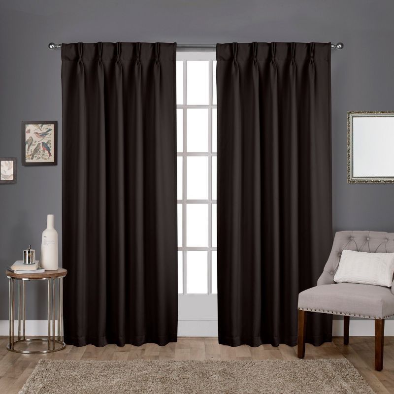 Espresso Blackout Pinch Pleat Linen Window Curtain Panels