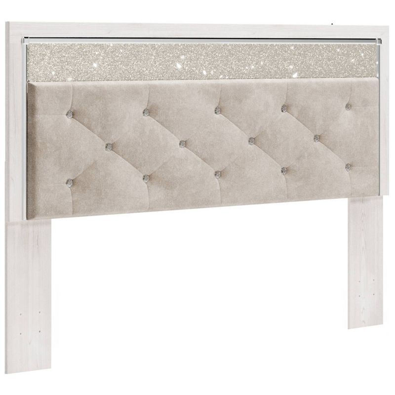 King White Upholstered Tufted Wood Panel Headboard with LED Lighting