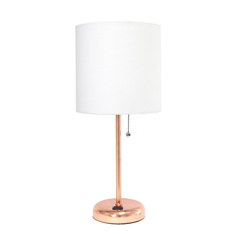 Rose Gold Metal Table Lamp with White Drum Shade