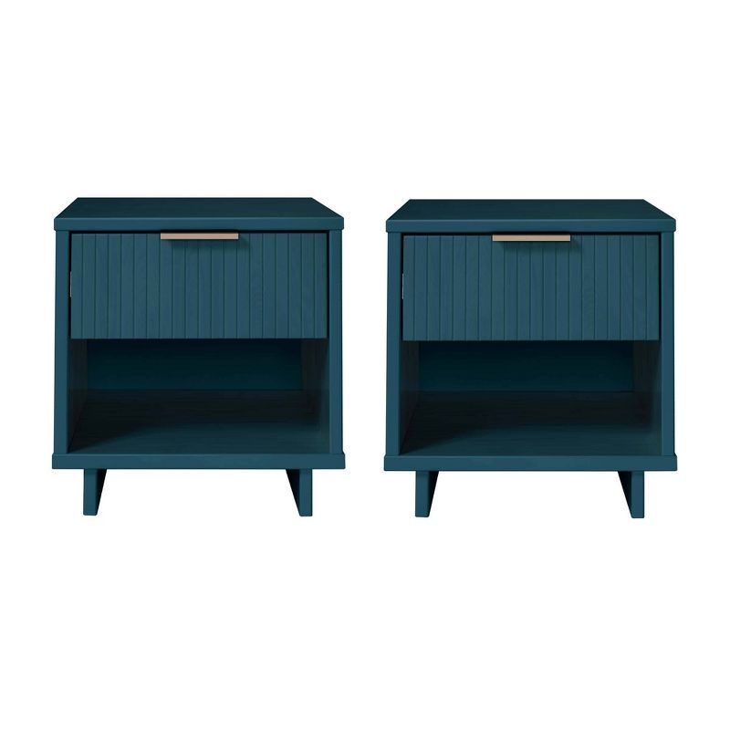 Granville Midnight Blue Pinewood Nightstands with Gold Metal Handles, Set of 2