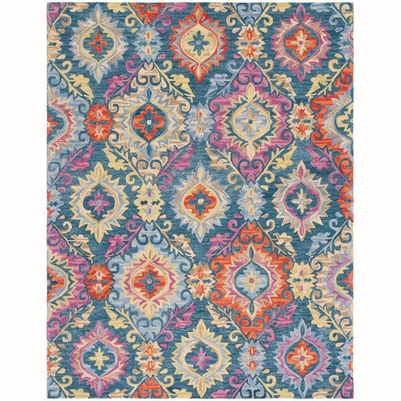 Hand-Knotted Blue Wool 8' x 10' Rectangular Area Rug