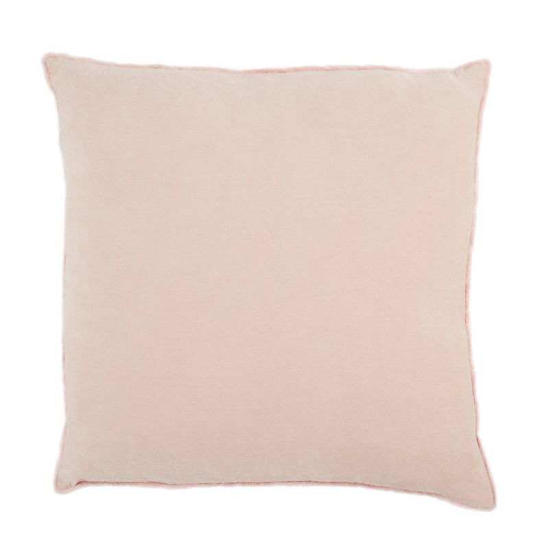 Blush Round Embroidered Pillow with Fringe Trim