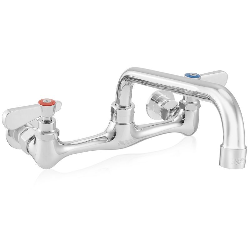 GRIDMANN Commercial Wall Mount Sink Faucets, 8" Centers with Swivel Spouts, NSF, Dual Lever Handles, Brass Construction, Chrome Polished Finish