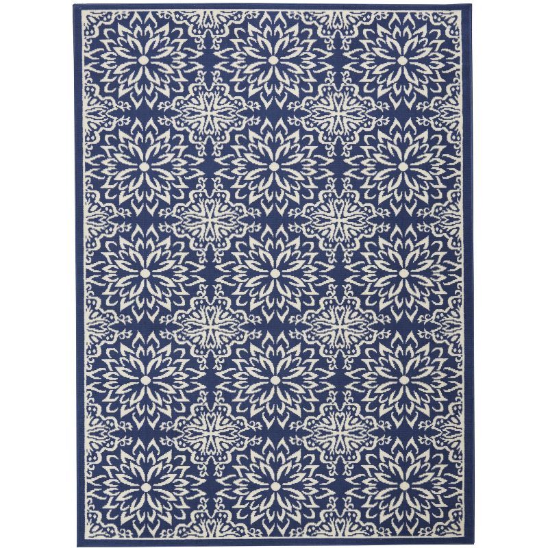 Navy/Ivory Floral Synthetic 4' x 6' Rectangular Rug