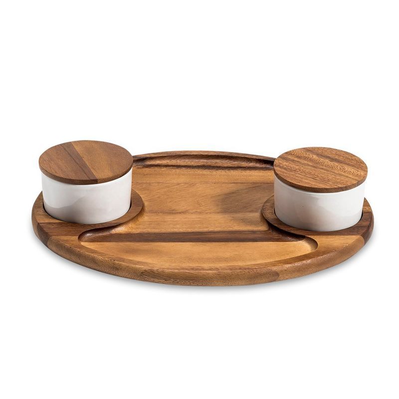 Acacia Wood Charcuterie Tray with Ceramic Bowls and Lids