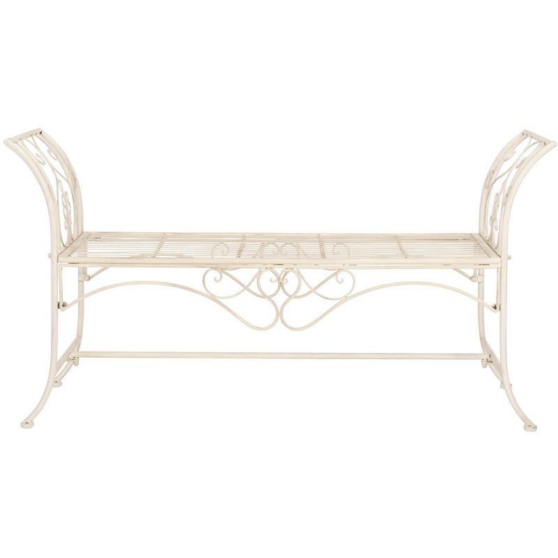 Adina Antique White Wrought Iron 51" Outdoor Garden Bench