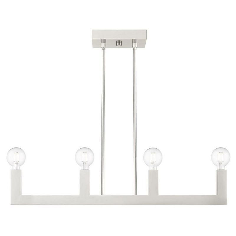 Sleek Minimalist Brushed Nickel & Crystal 4-Light Linear Chandelier