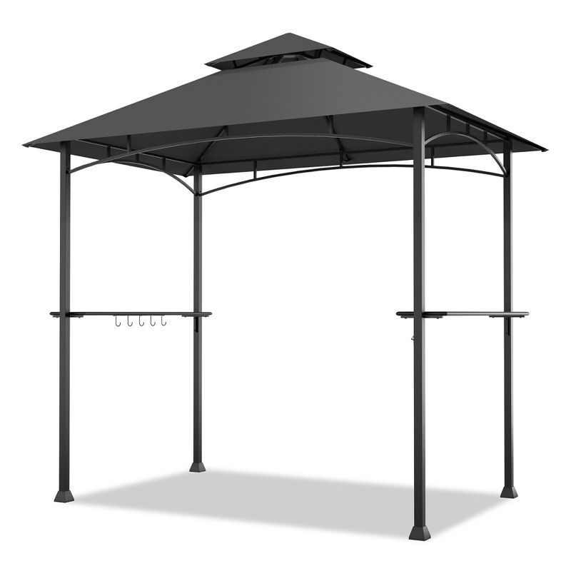 Gray 8' x 5' BBQ Grill Gazebo with Vented Canopy and Shelves