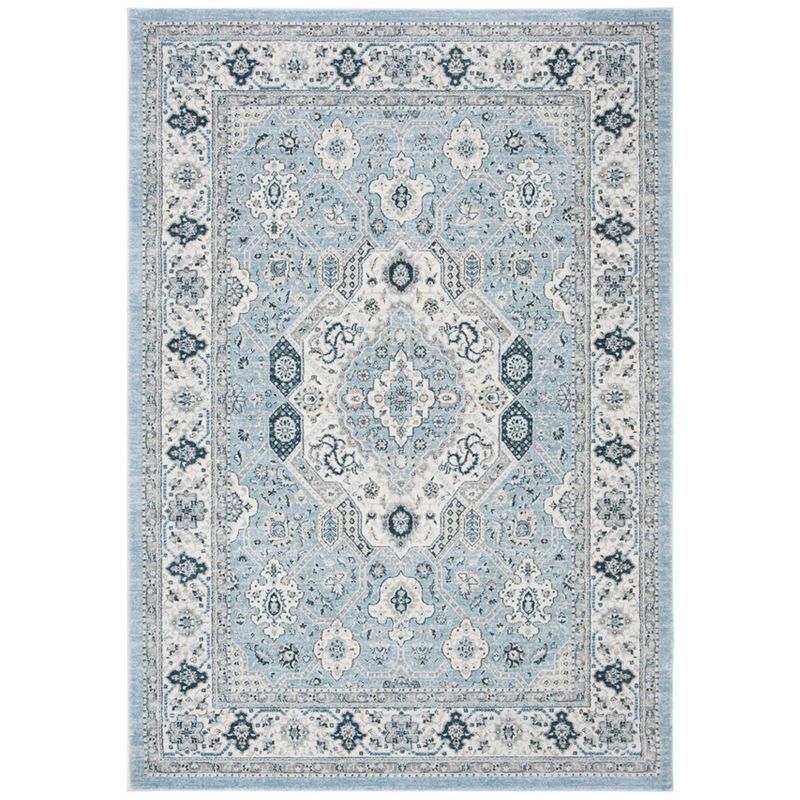 Isabella Blue and Cream Synthetic Area Rug 4' x 6'