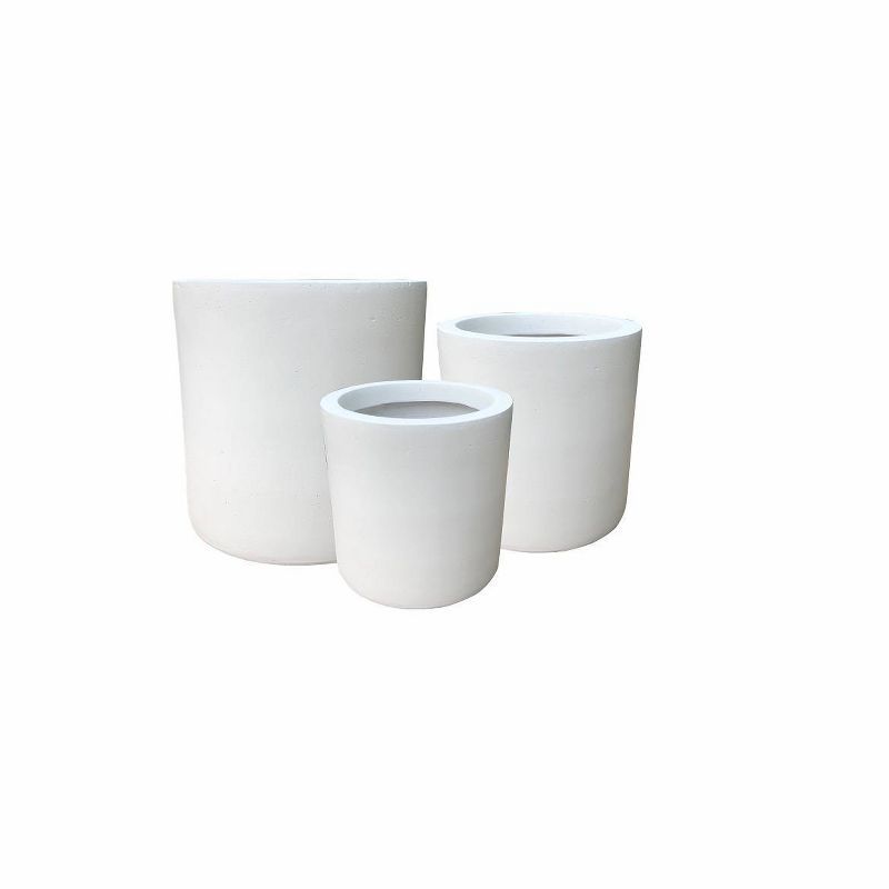 Set of 3 Pure White Lightweight Concrete Cylinder Planters