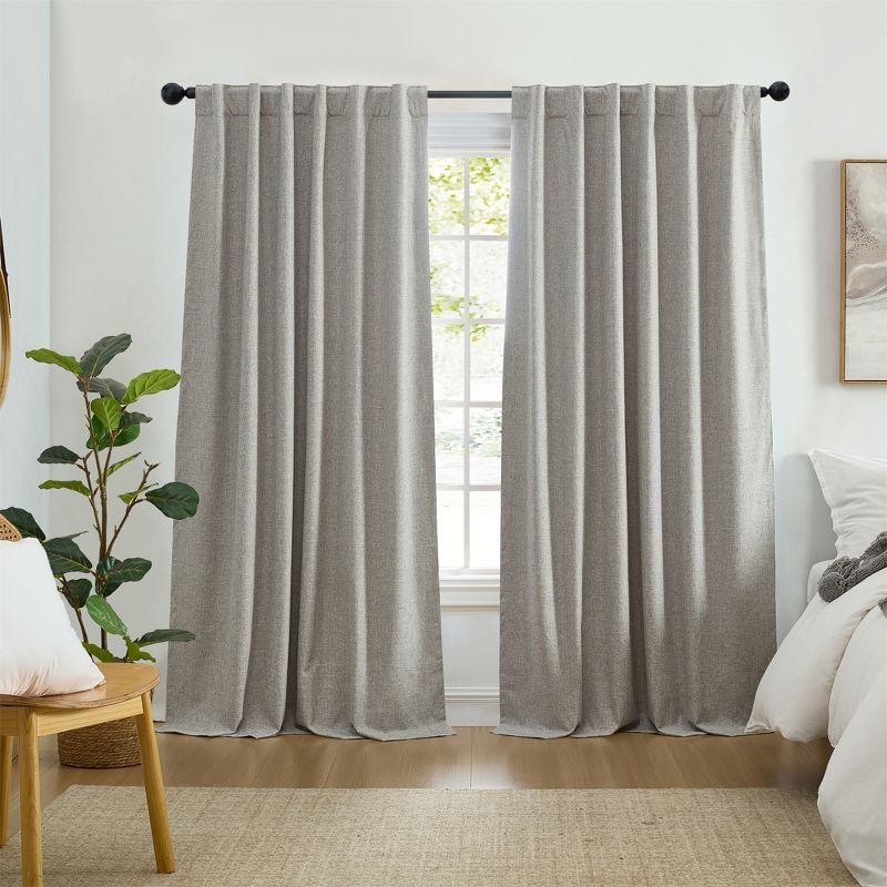 Gray Linen-Textured Blackout Pleated Window Panel