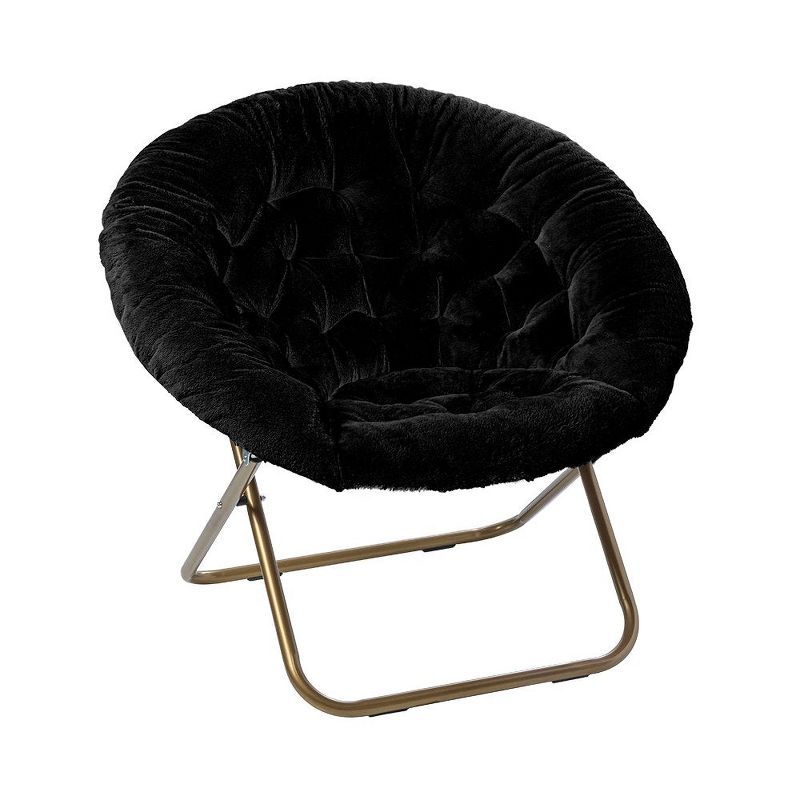 Chicago Bears Themed Black Metal Papasan Chair with Faux Fur