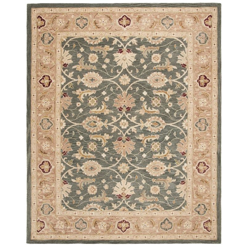 Teal Blue and Taupe Handmade Wool Rectangular Area Rug