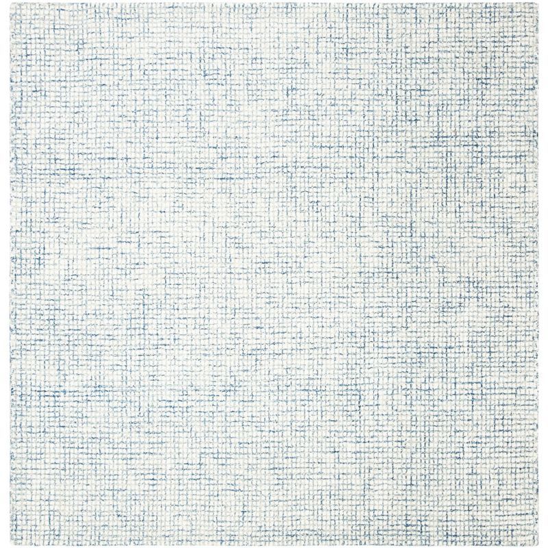 Ivory Blue Abstract Hand-Tufted Square Wool Rug - 6' x 6'