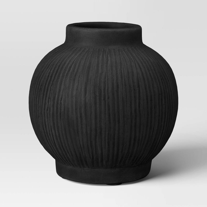 Black Round Ceramic Textured Table Vase, 12.24"