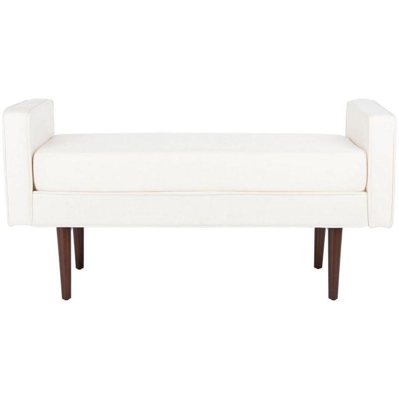 Henri Mid-Century Cream Velvet and Walnut Cushioned Bench