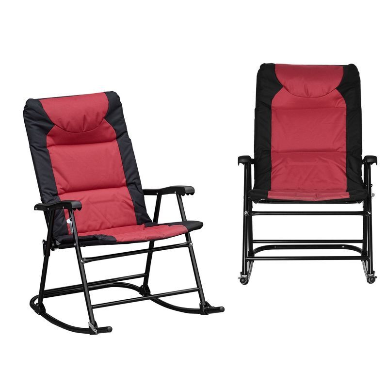 Outsunny Red and Black Steel Padded Rocking Chairs Set