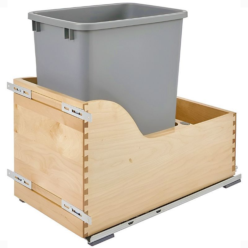 Natural Maple and Silver Pull-Out Trash Can with Soft-Close Slides