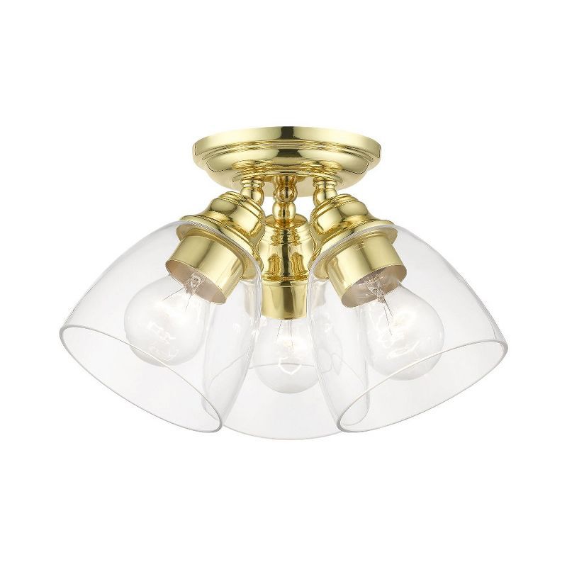 Elegant Montgomery Polished Brass 3-Light Flush Mount with Clear Glass