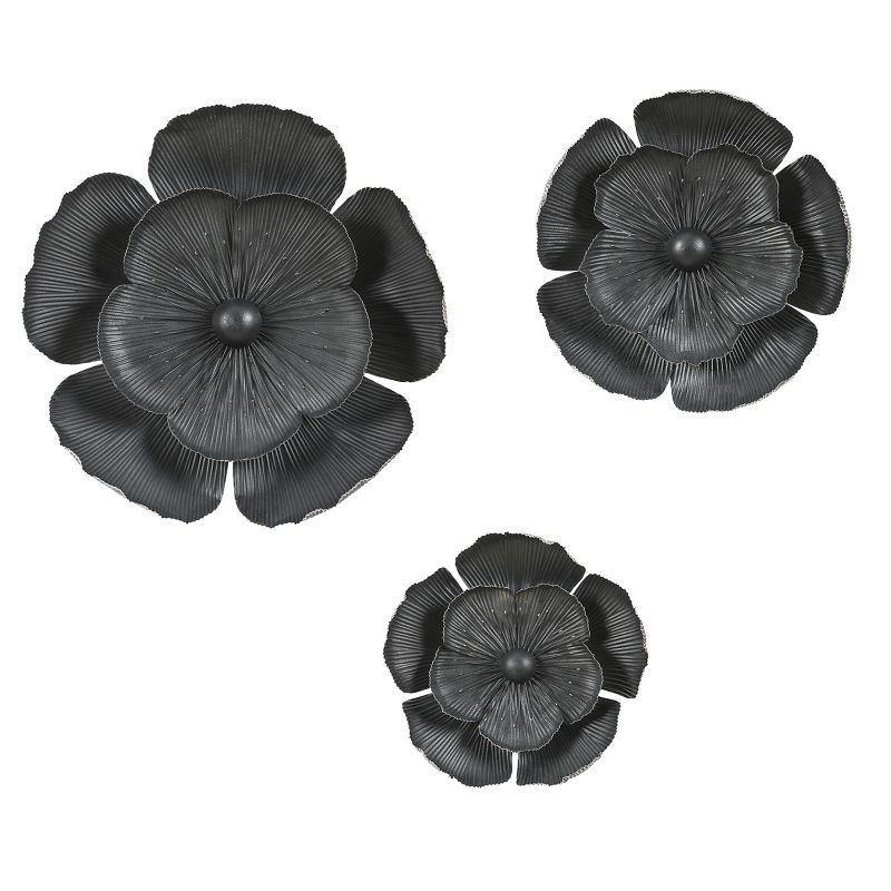 LuxenHome Black and Gold Metal Flower Wall Sculptures Set