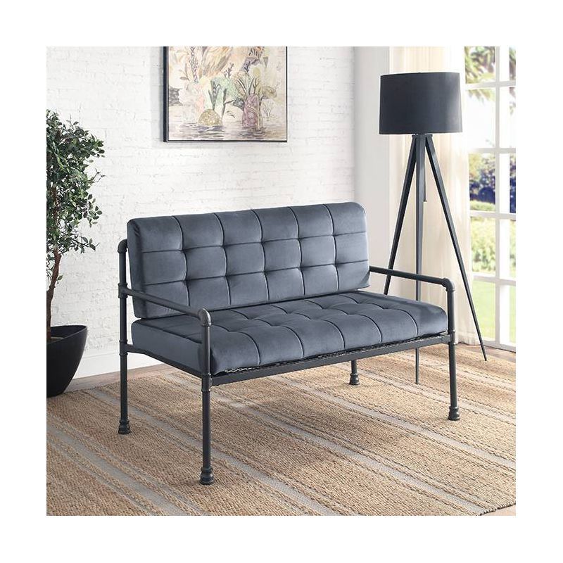 51" Gray Velvet Tufted Loveseat with Metal Frame