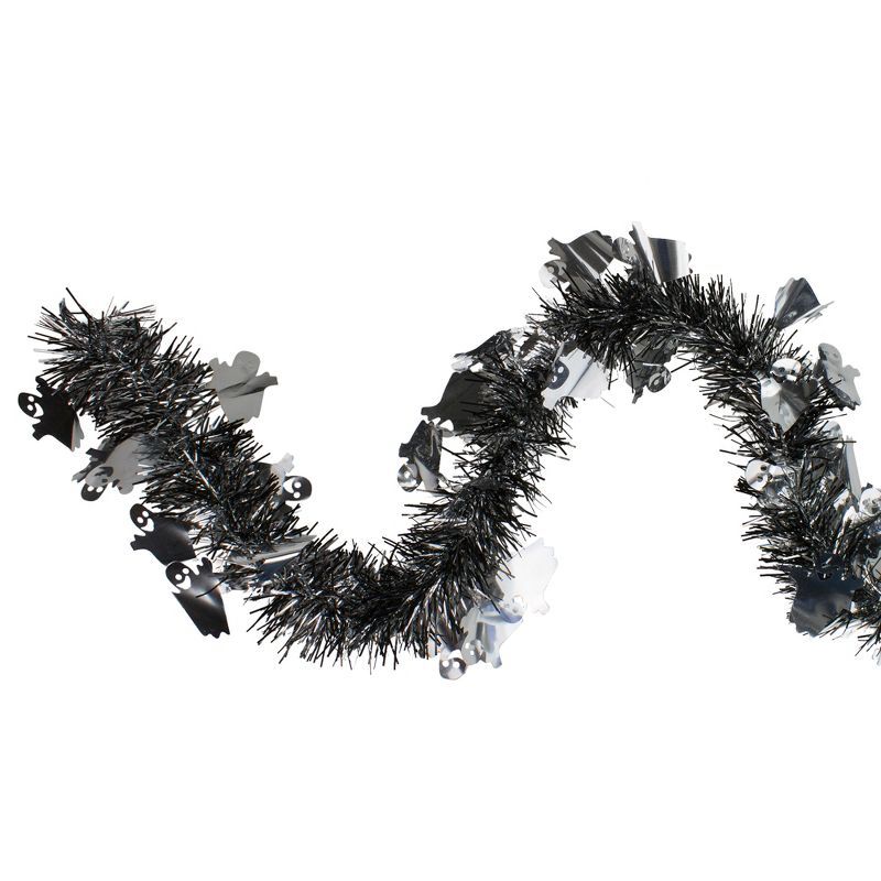 50-Foot Black and Silver Halloween Tinsel Garland with Ghosts