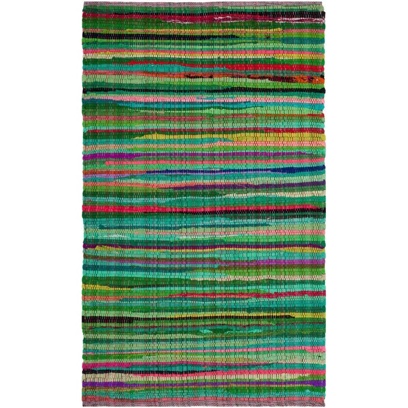 Handmade Boho Stripe Wool-Cotton Blend Rug, Green/Multi, 2'6" x 4'