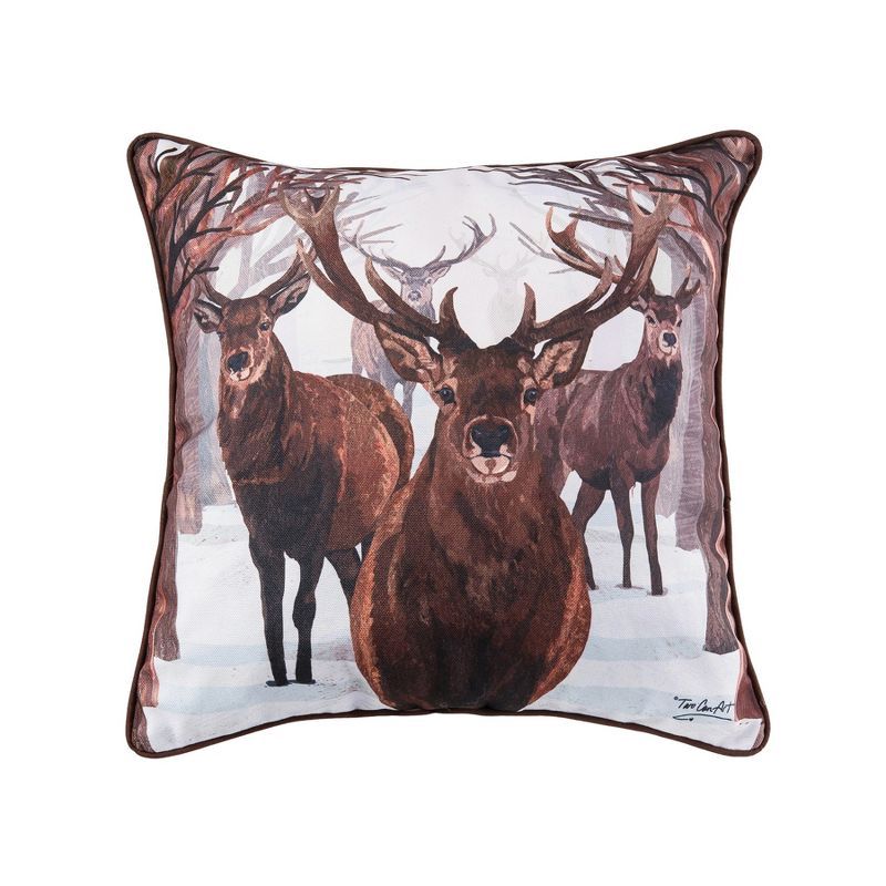 18" Square Deer Descending Winter Throw Pillow