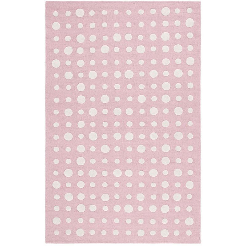 Pink and Ivory Hand-Tufted Wool Round Kids Rug
