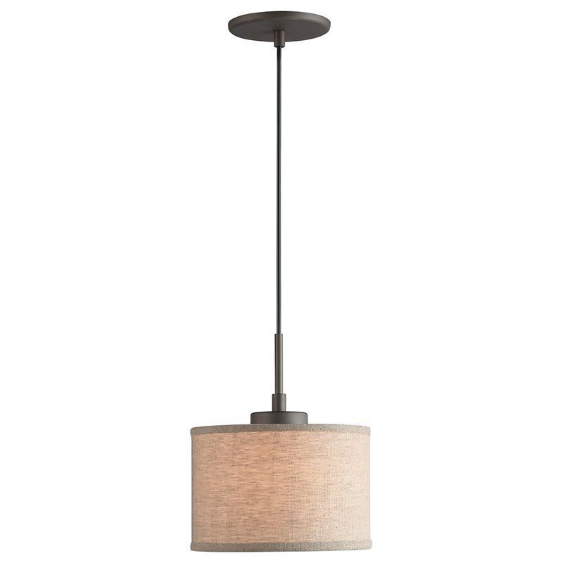 Bronze Mini Drum Pendant with Linen Shade