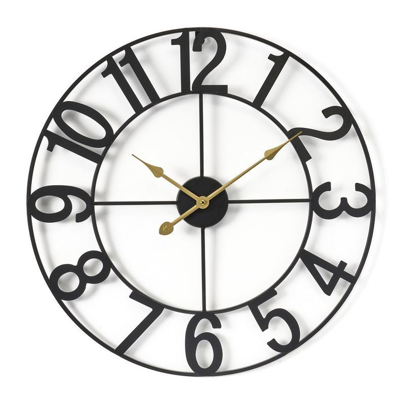 Oversized Black Metal Numeral Wall Clock with Gold Hands