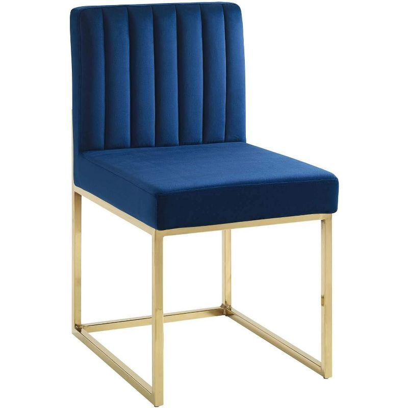 Navy Velvet Upholstered Side Chair with Gold Metal Frame