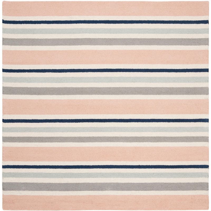 Ivory and Multi Striped Hand-Tufted Wool Kids Rug, 5' x 5'