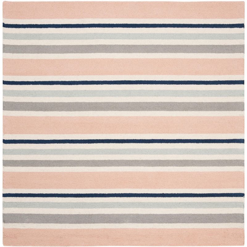 Ivory and Multi Striped Hand-Tufted Wool Kids Rug, 5' x 5'