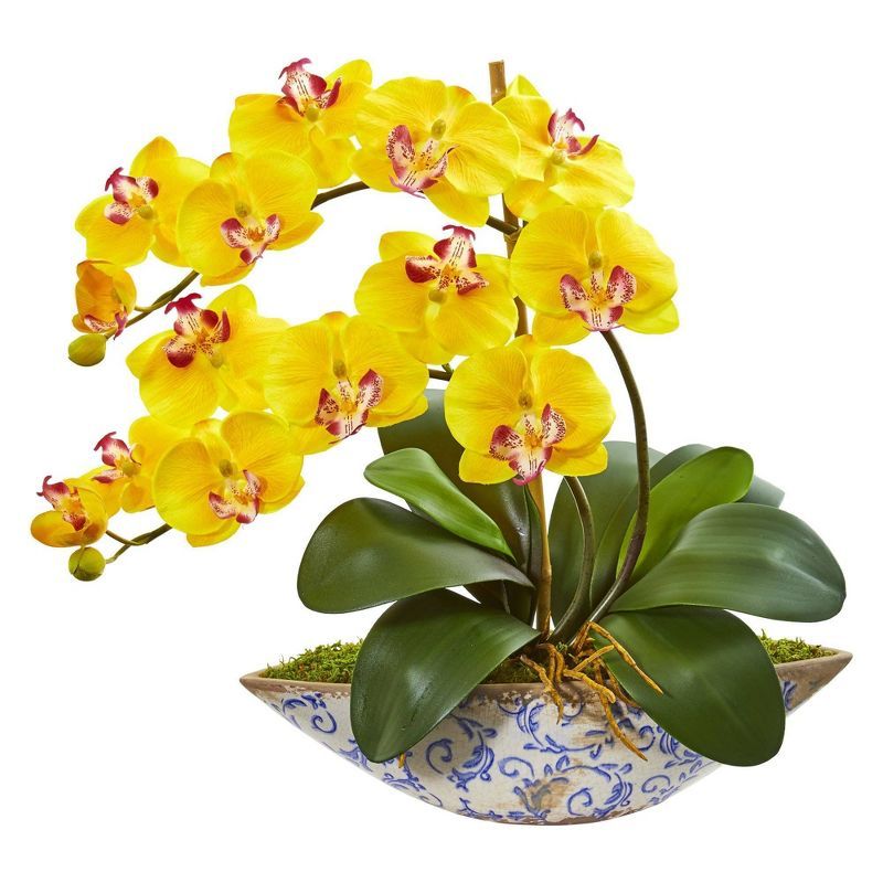 Elegant Summer Orchid 18.5" Artificial Arrangement in Yellow