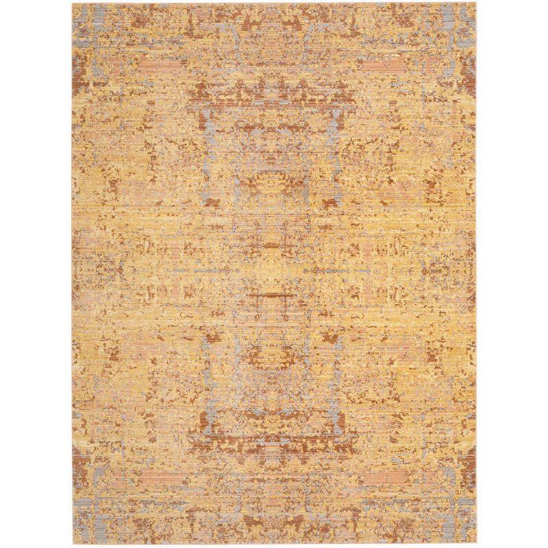 Abstract Gold & Multicolor Synthetic 4' x 6' Hand-Knotted Area Rug