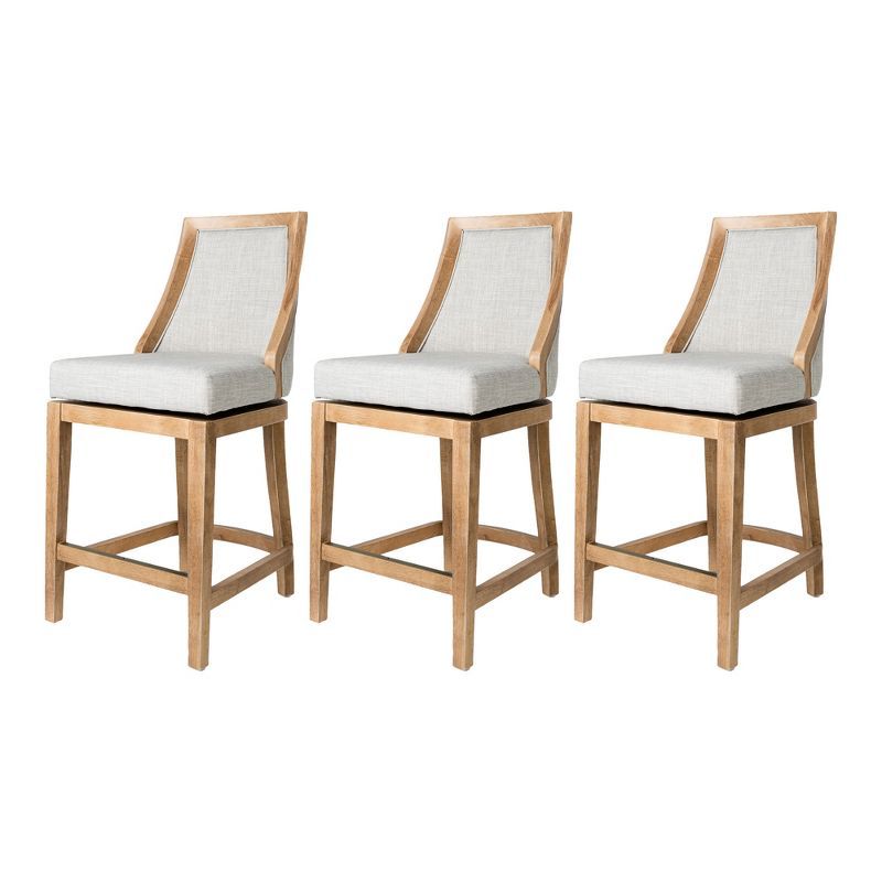 Vienna Weathered Oak and Sand Upholstered Swivel Bar Stools, Set of 3