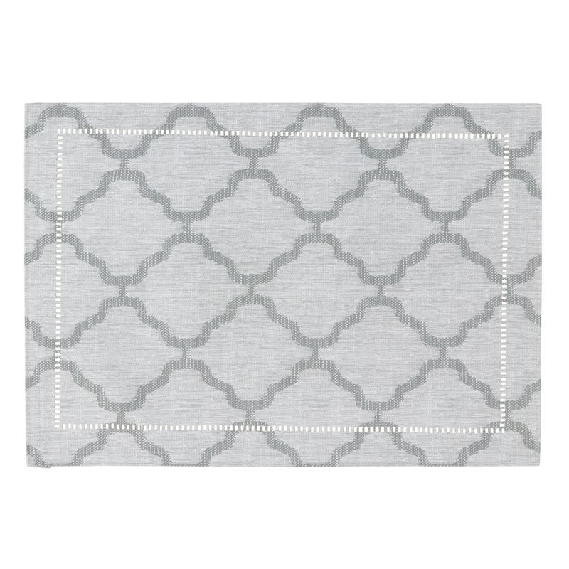 Gray Fabric Laser-Cut Hemstitch Placemats Set of 4