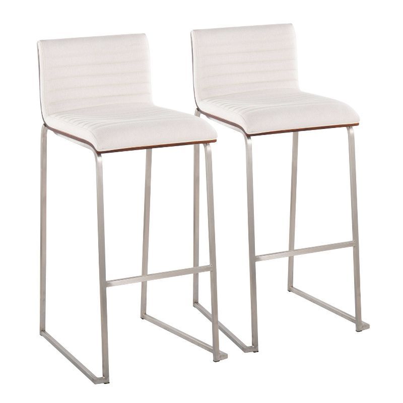 Mason Mara Cream Fabric Stainless Steel Walnut Barstool Set