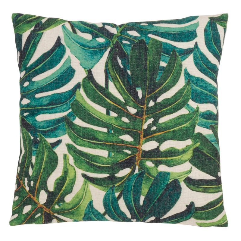 Green Tropical Banana Leaf Print Square Throw Pillow