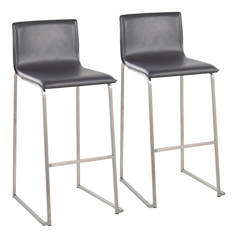 Elegant Stainless Steel and Grey Faux Leather Barstools - Set of 2