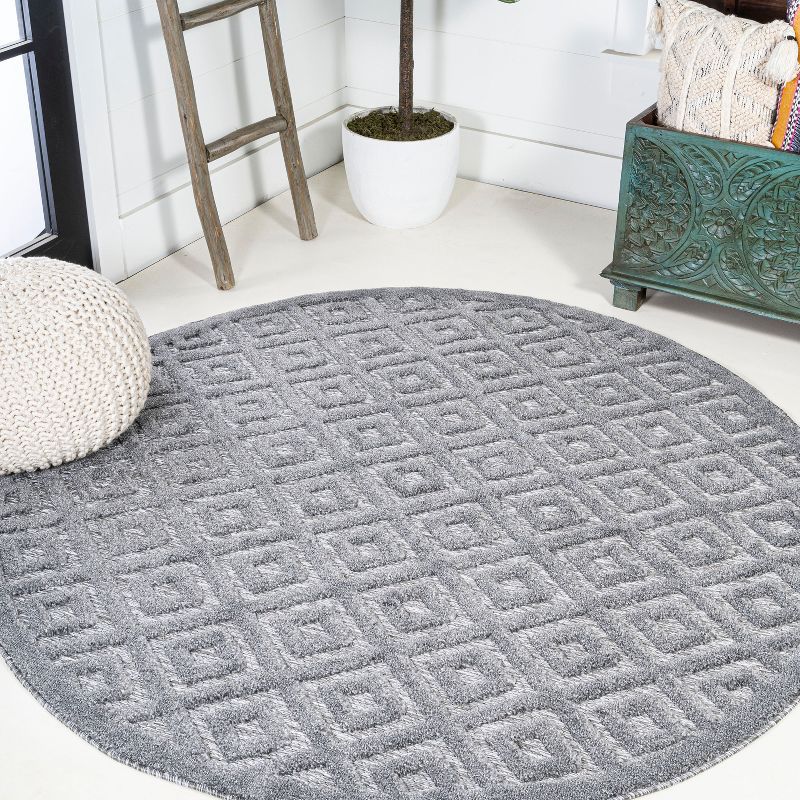 Handmade Dark Gray Geometric Round Synthetic Rug